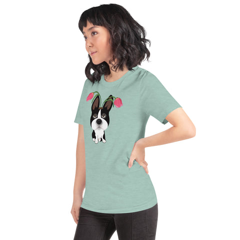 Boston Bull Terrier Tulips Unisex t-shirt