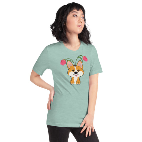 Corgi Tulips Unisex t-shirt