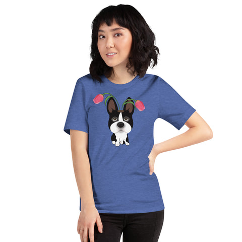 Boston Bull Terrier Tulips Unisex t-shirt