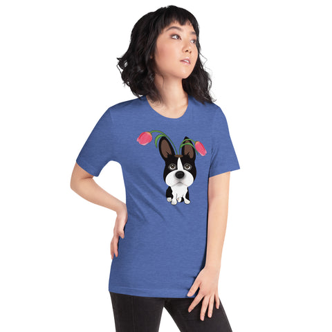 Boston Bull Terrier Tulips Unisex t-shirt
