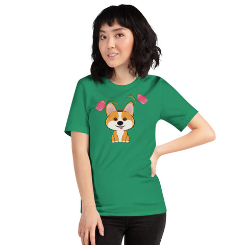Corgi Tulips Unisex t-shirt