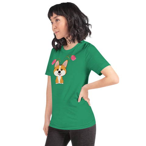 Corgi Tulips Unisex t-shirt
