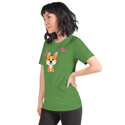 Corgi Tulips Unisex t-shirt