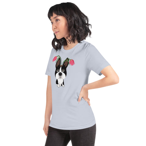 Boston Bull Terrier Tulips Unisex t-shirt
