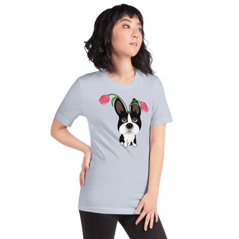 Boston Bull Terrier Tulips Unisex t-shirt