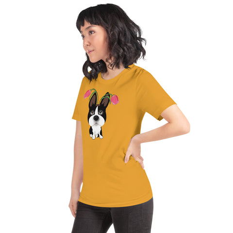 Boston Bull Terrier Tulips Unisex t-shirt
