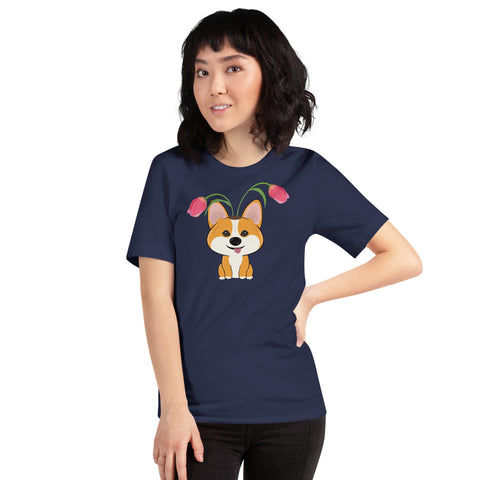 Corgi Tulips Unisex t-shirt
