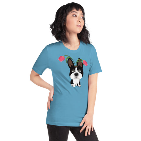 Boston Bull Terrier Tulips Unisex t-shirt