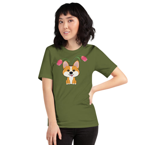 Corgi Tulips Unisex t-shirt