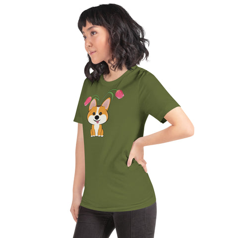 Corgi Tulips Unisex t-shirt