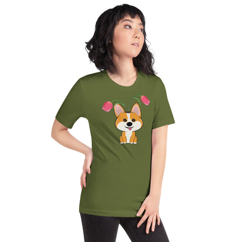 Corgi Tulips Unisex t-shirt