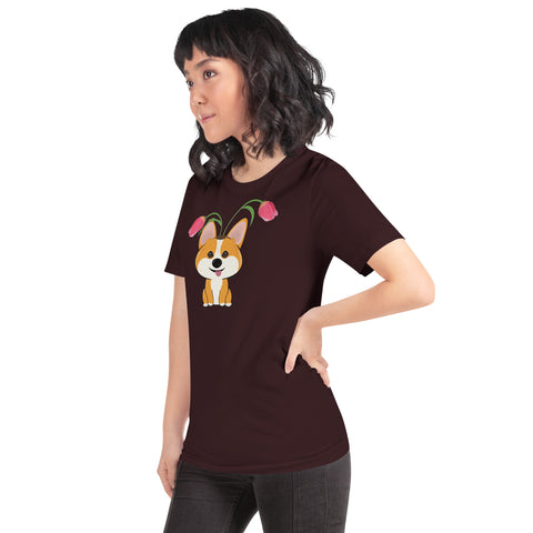 Corgi Tulips Unisex t-shirt