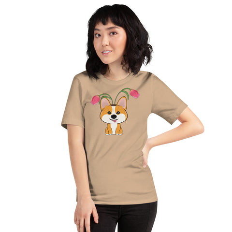 Corgi Tulips Unisex t-shirt