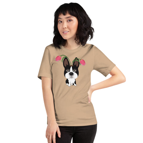Boston Bull Terrier Tulips Unisex t-shirt