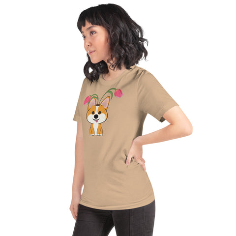 Corgi Tulips Unisex t-shirt