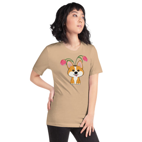 Corgi Tulips Unisex t-shirt