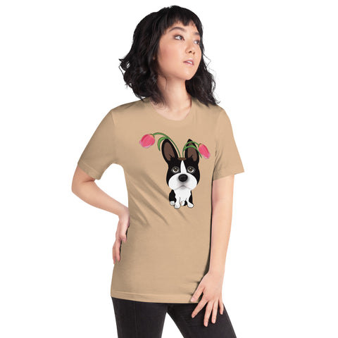 Boston Bull Terrier Tulips Unisex t-shirt
