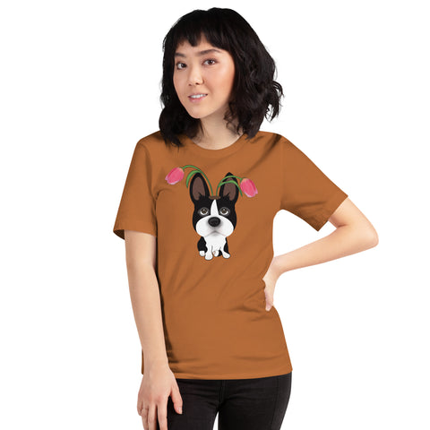 Boston Bull Terrier Tulips Unisex t-shirt