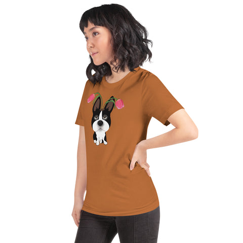 Boston Bull Terrier Tulips Unisex t-shirt