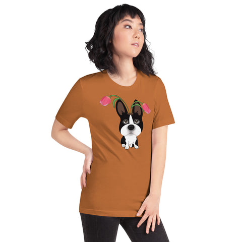 Boston Bull Terrier Tulips Unisex t-shirt