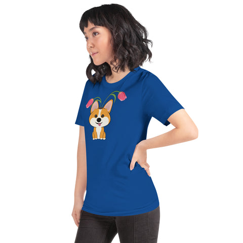 Corgi Tulips Unisex t-shirt