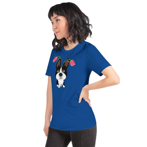 Boston Bull Terrier Tulips Unisex t-shirt