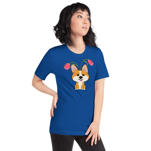 Corgi Tulips Unisex t-shirt