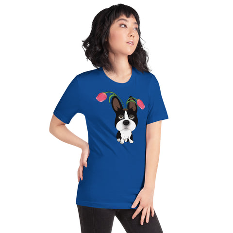 Boston Bull Terrier Tulips Unisex t-shirt