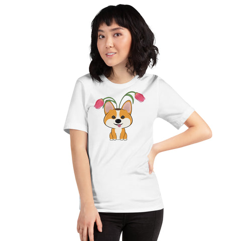Corgi Tulips Unisex t-shirt