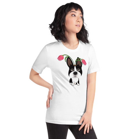 Boston Bull Terrier Tulips Unisex t-shirt