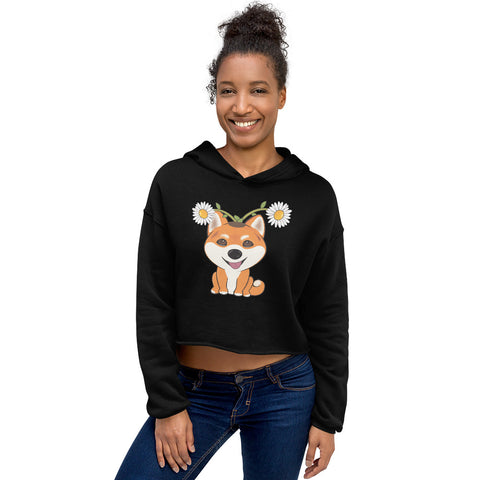 Shiba Inu Daisies Crop Hoodie