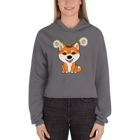 Shiba Inu Daisies Crop Hoodie