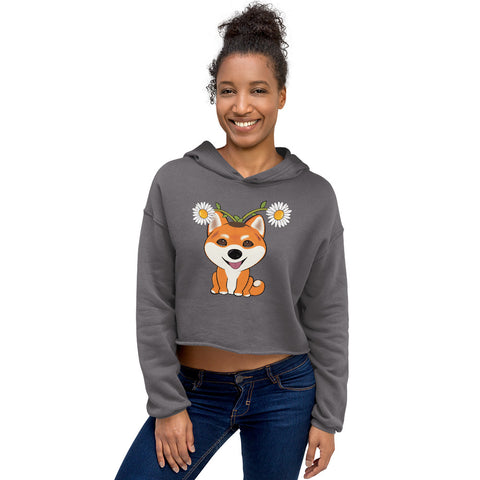 Shiba Inu Daisies Crop Hoodie