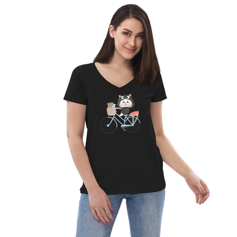 Ben-E Cat Bicycle Women’s recycled v-neck t-shirt