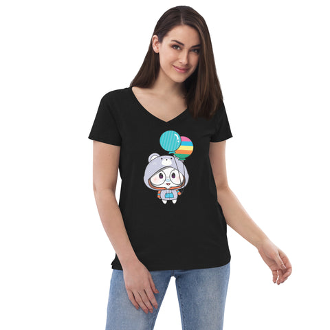 Ben-E Bear Chums Balloons Women’s recycled v-neck t-shirt