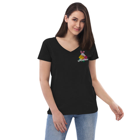 Aloha Women’s embroidered recycled v-neck t-shirt