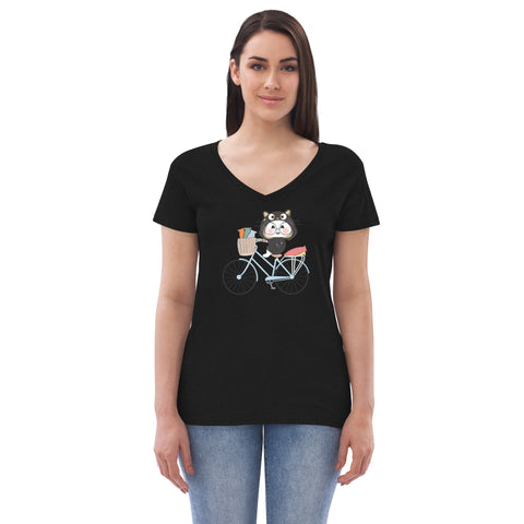 Ben-E Cat Bicycle Women’s recycled v-neck t-shirt