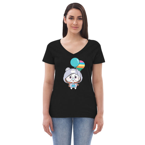 Ben-E Bear Chums Balloons Women’s recycled v-neck t-shirt