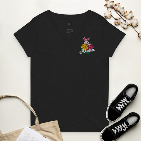 Aloha Women’s embroidered recycled v-neck t-shirt