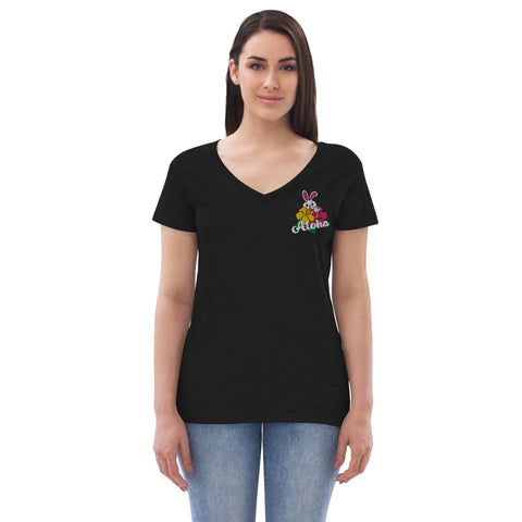 Aloha Women’s embroidered recycled v-neck t-shirt