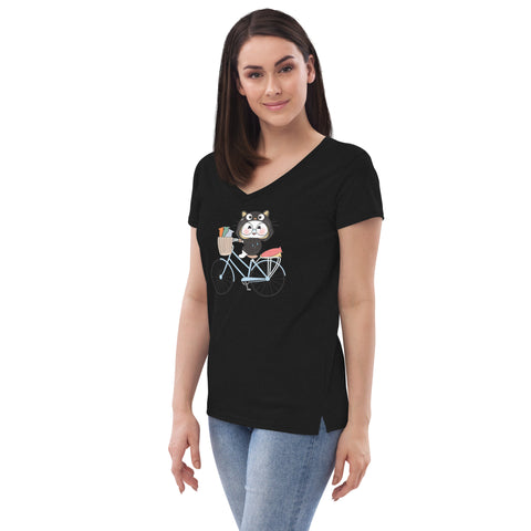 Ben-E Cat Bicycle Women’s recycled v-neck t-shirt