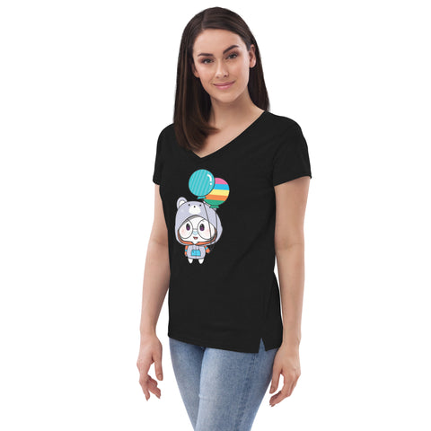 Ben-E Bear Chums Balloons Women’s recycled v-neck t-shirt