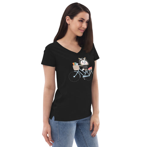 Ben-E Cat Bicycle Women’s recycled v-neck t-shirt