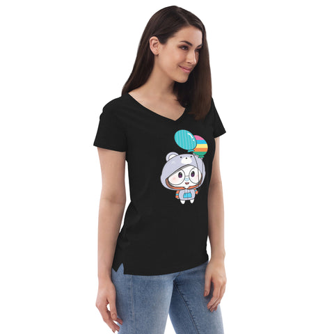 Ben-E Bear Chums Balloons Women’s recycled v-neck t-shirt