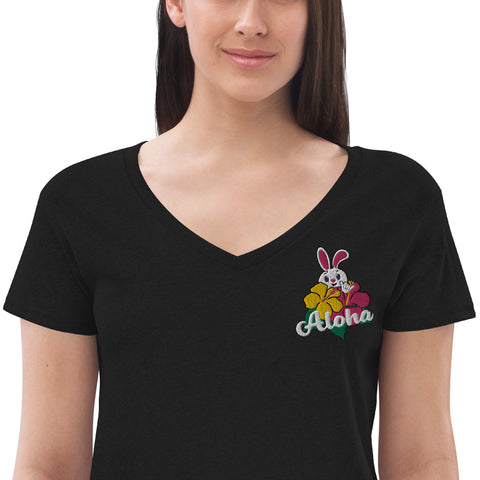 Aloha Women’s embroidered recycled v-neck t-shirt