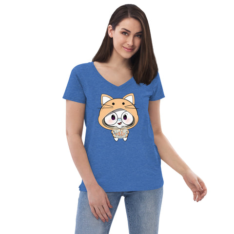 Ben-E Cat Fish Bowl  Women’s recycled v-neck t-shirt