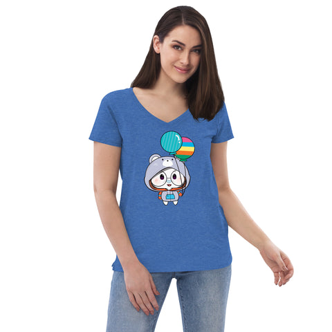 Ben-E Bear Chums Balloons Women’s recycled v-neck t-shirt