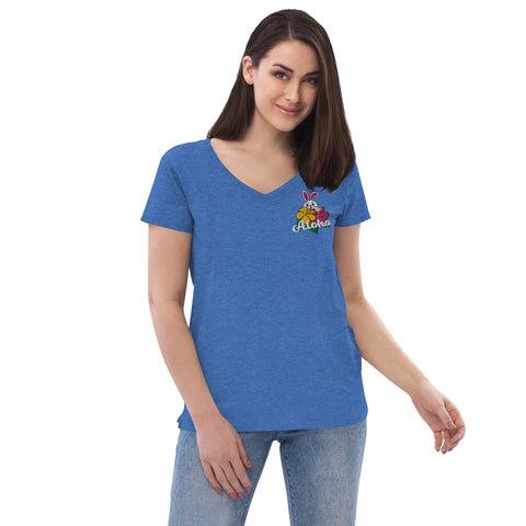 Aloha Women’s embroidered recycled v-neck t-shirt