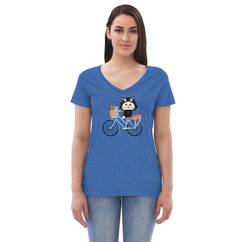 Ben-E Cat Bicycle Women’s recycled v-neck t-shirt