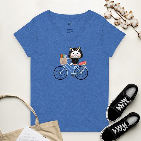 Ben-E Cat Bicycle Women’s recycled v-neck t-shirt